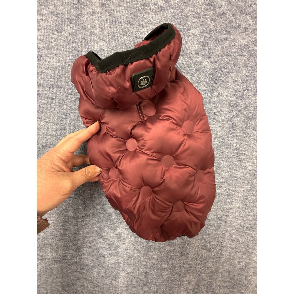 Puffer Dog Coat Pet with Button Down Hood Maroon Size Small